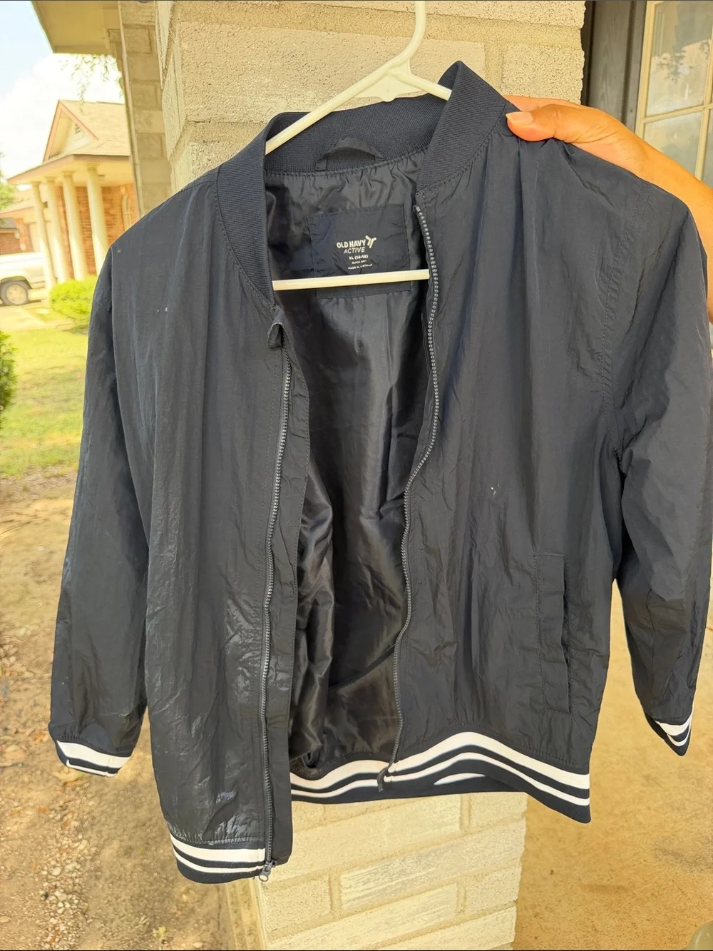 Old Navy Men's Dark Navy Bomber Jacket with Striped Trim